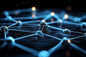 Poster - An abstract representation of network connectivity, featuring interconnected glowing nodes and dynamic lines against a dark, futuristic digital backdrop.