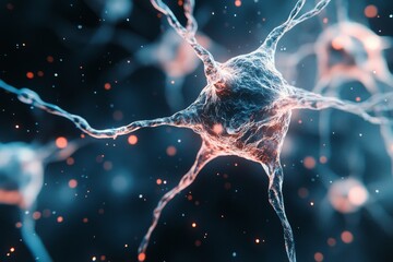 Poster - A highly detailed illustration of neurons with glowing synapses, representing connectivity, complexity, and communication in a biological network of neural cells.