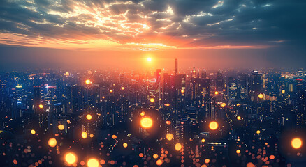 Aufkleber - A brightly lit city with thousands of lights.