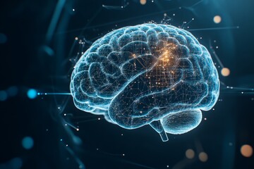 Poster - A glowing digital brain visualization showcasing neural connections and the intricate network of a mind in an abstract and futuristic digital sphere.