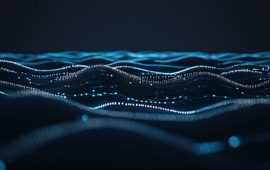 Poster - Abstract representation of digital waves with glowing lines and particles in a dark environment at night