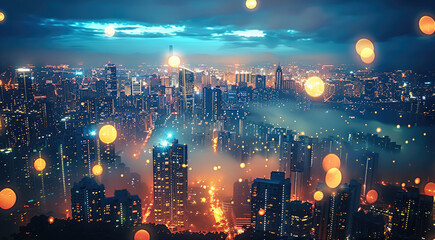 Aufkleber - A brightly lit city with thousands of lights.
