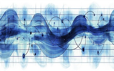 Poster - Abstract blue wave pattern depicting sound waves with varying frequencies on a grid background