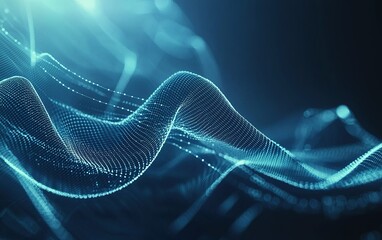 Poster - Abstract representation of digital waves with glowing blue particles in a dark environment