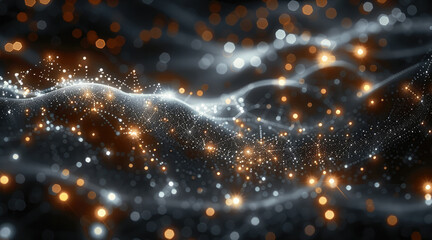 Poster - A holographic background with advanced technology. Luminous Particles. Abstract digital connections creating a shimmering network.