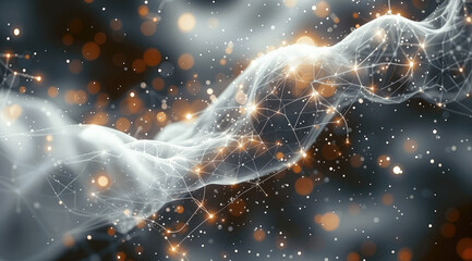 Poster - A holographic background with advanced technology. Luminous Particles. Abstract digital connections creating a shimmering network.