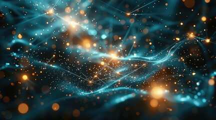 Poster - A holographic background with advanced technology. Luminous Particles. Abstract digital connections creating a shimmering network.