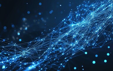 Poster - A network of glowing blue lines and dots creating a dynamic abstract design in a digital space