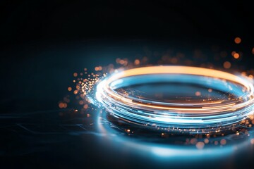 Poster - A vibrant and glowing futuristic ring encircled by dynamic light sparkles, conveying energy, innovation, and the endless cycle in digital artistry.