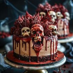 Poster - Zombie cake halloween red velvet. dark background.