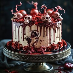 Poster - Zombie cake halloween red velvet. dark background.