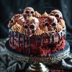 Poster - Zombie cake halloween red velvet. dark background.