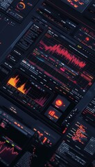 Wall Mural - Close-up of a computer screen displaying a complex data dashboard with graphs, charts, and numbers.