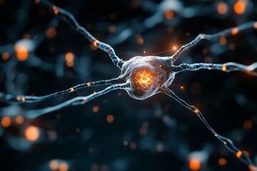 Poster - An intricate neuron-like structure with glowing synapses illustrates concepts of connectivity and intelligence, ideal for science and technology related visuals.