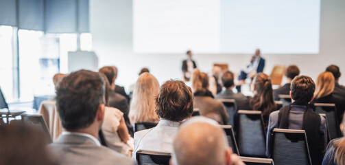 Wall Mural - interview and round table discussion at business convention and presentation. audience at the confer