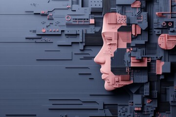 Poster - An intricate digital artwork of a stylized human face blends geometric structures and futuristic aesthetics, reflecting on technology and identity in modern art.
