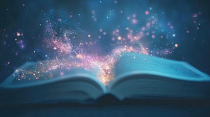 Wall Mural - fantasy of storytelling, light blue and purple colors, book illustration, artificial intelligence