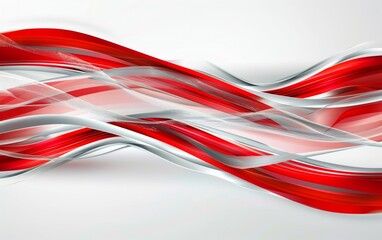 Poster - Abstract red and white background vector presentation design, with a wavy shape and silver lines in the middle.