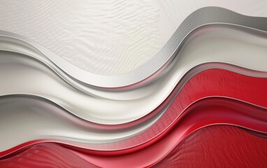 Poster - Abstract red and white background vector presentation design, with a wavy shape and silver lines in the middle.