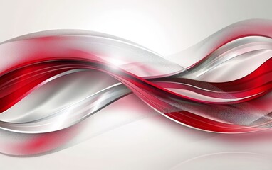 Fototapete - Abstract red and white background vector presentation design, with a wavy shape and silver lines in the middle.