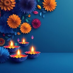 Fototapete - Elegant Diwali background a cluster of colorful paper cut lamps and candles illuminating the scene with warmth designed to include space for text
