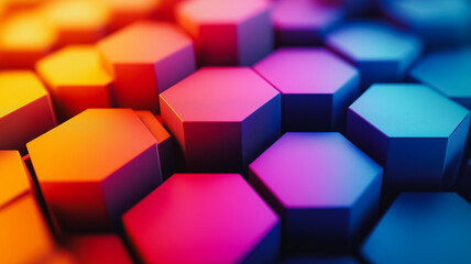 Fototapete - A colorful image of hexagonal shapes in various colors. The image has a vibrant and lively mood, with the colors creating a sense of energy and excitement
