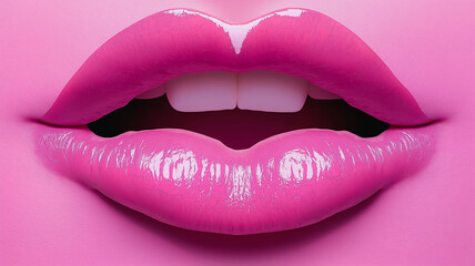 A close up of a woman's lips with a pink lip gloss. Concept of beauty and confidence