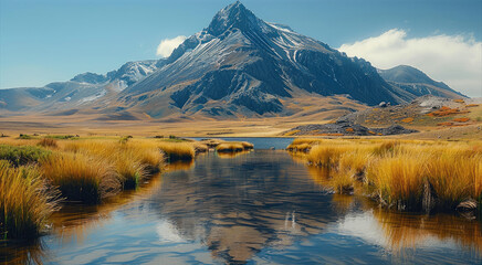 Poster - A mountain with vegetation and plenty of water.
