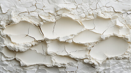 Poster - The image is a white background with a lot of cracks and holes. The cracks and holes give the impression of a broken or damaged surface. Scene is one of decay and disrepair