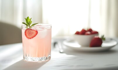 Wall Mural - A refreshing strawberry lemonade , Generative AI 