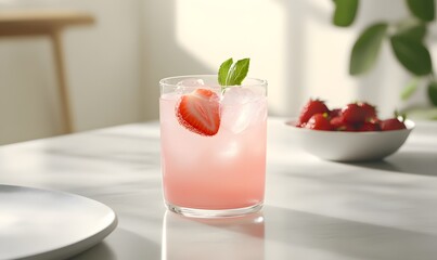 Wall Mural - A refreshing strawberry lemonade , Generative AI 