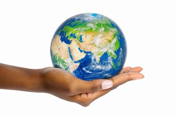 Women hand holding Image of Earth from Space Symbolizing the Earth depends on humans. Save the Earth.Concepts to Reduce CO2 Emissions, Global Warming, and Climate Change Energy Conservation, Sustainab