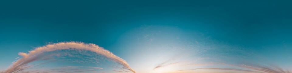 Wall Mural - sunset sky with bright glowing pink cirrus clouds. seamless spherical hdr 360 panorama. full zenith 