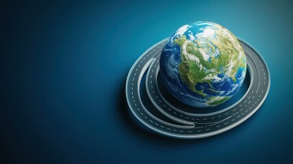 3d illustration of road around earth globe,asphalt road circles earth,the road through the green for