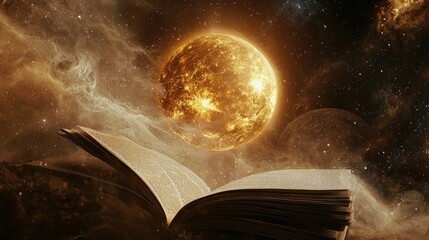 the planet mercury emerging from the book, dreamy atmosphere