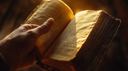 Poster - A Hand Holding an Old Book in Warm Light