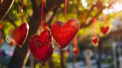 Heart shapes decoration in the park love and valentines day concept