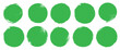 © SappiStudio - Green brush circles. Round stamp vector on transparent background. Painted green brush circle vector. For grunge badge, seal, ink and stamp design template. Round grunge hand drawn circle shape eco