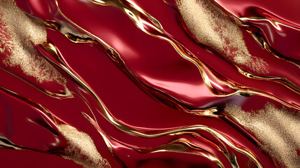 Wall Mural - Red Chrome with Gold Highlights