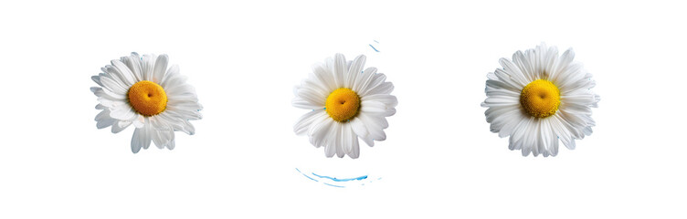 Poster - Three white daisies with yellow centers arranged on a blue background.