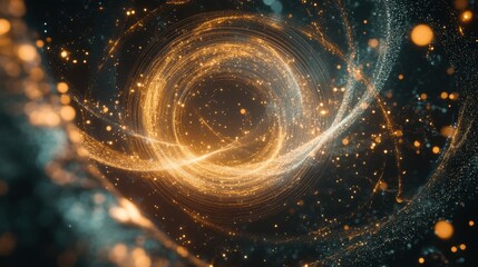 Wall Mural - enigmatic cosmic swirl with golden particles in space
