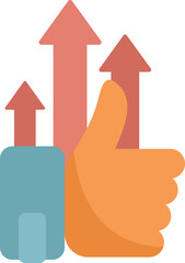 Poster - business concept illustration of a hand showing thumbs up with three growing up arrows behind