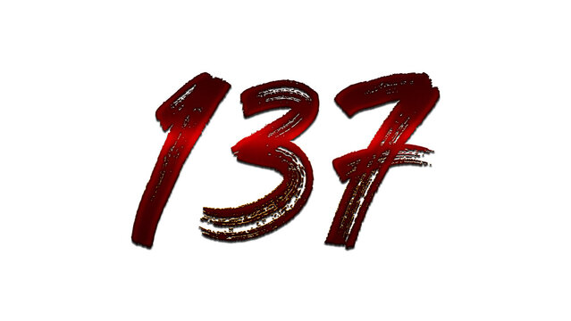3D blood red number design of 137 on white background.