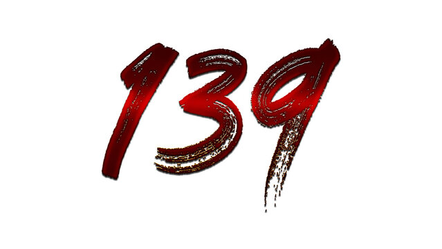 3D blood red number design of 139 on white background.