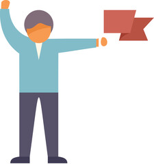 Poster - businessman is raising his fist and holding a red flag, celebrating success and achievement