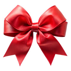 A shiny red bow with ribbons often used for gift wrapping and decoration is isolated on transparent background