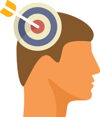 Poster - businessman is focusing on objectives with an arrow hitting the center of a target on his head