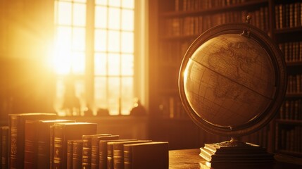 Poster - A Globe and Books in a Sunlit Room
