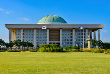 Parliament House, Yeouido, Yeongdeungpo-gu, Seoul, Koreal - October 12, 2019: Largest single building in the Orient and was completed in August 1975 after six years of construction.
