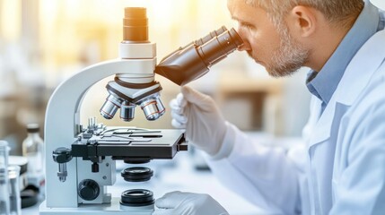 Poster - A Scientist Examining a Sample Through a Microscope